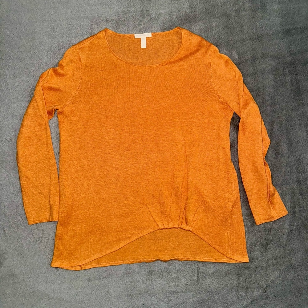 Eileen Fisher long-sleeved linen sweater - tangerine colour, size small